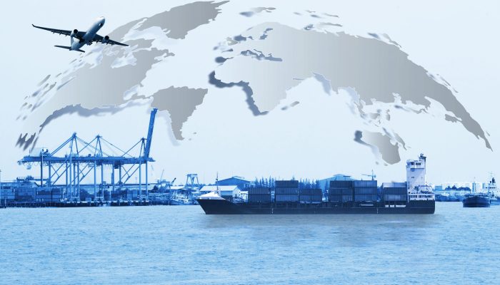 花瓣素材_运输、进出口、物流_148545910 Transportation, import-export and logistics concept, container truck, ship in port and freight cargo plane in transport and import-export commercial logistic, shipping business industry